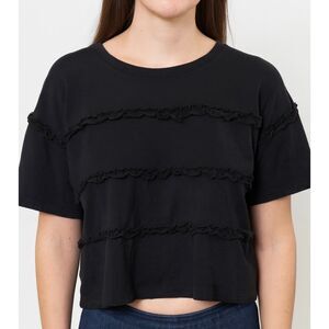 Current Elliott The Claudia Tee Black Ruffle Crop Top Womens Size 1 Made in USA
